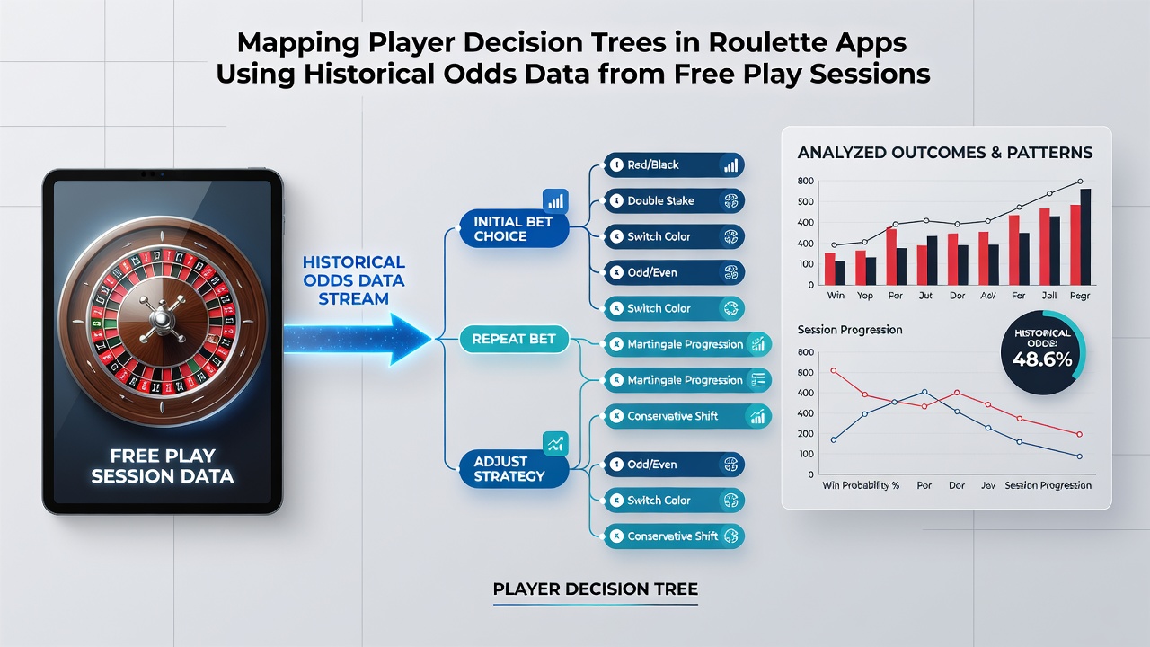 Flowchart illustrating decision tree branches extracted from aggregated free play roulette data